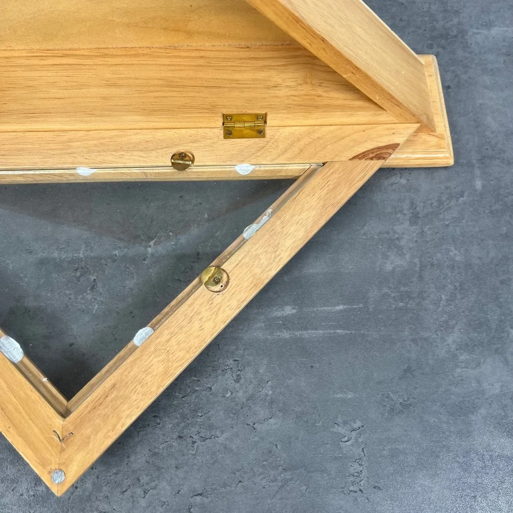 Wooden Triangle Flag Display Case Shadow Box Glass‎ Front Like New Open Box